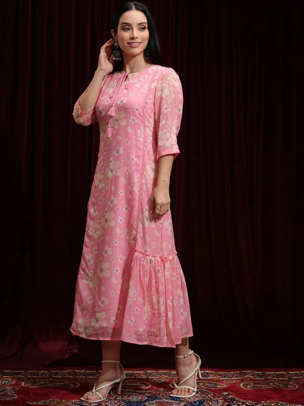 Vishudh Women Pink Printed A-Line Dress