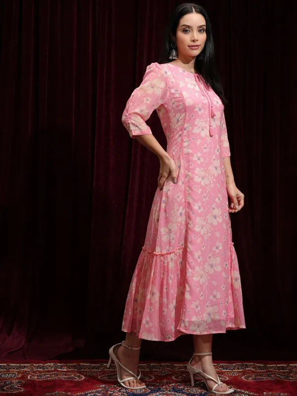 Vishudh Women Pink Printed A-Line Dress