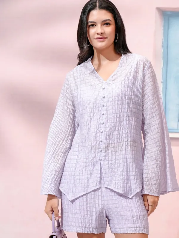 Tokyo Talkies Women Lavender Top With Shorts Co-Ords