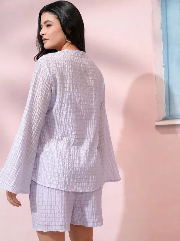 Tokyo Talkies Women Lavender Top With Shorts Co-Ords