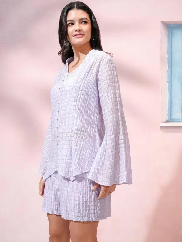 Tokyo Talkies Women Lavender Top With Shorts Co-Ords