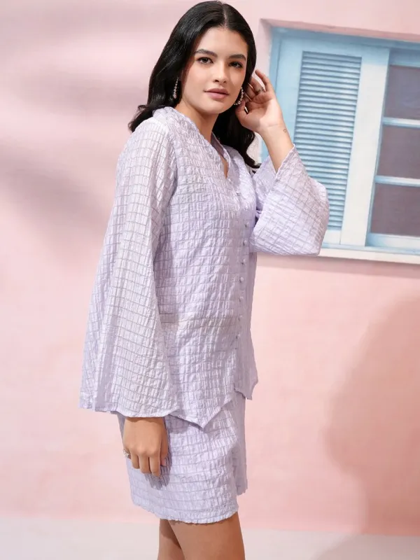 Tokyo Talkies Women Lavender Top With Shorts Co-Ords