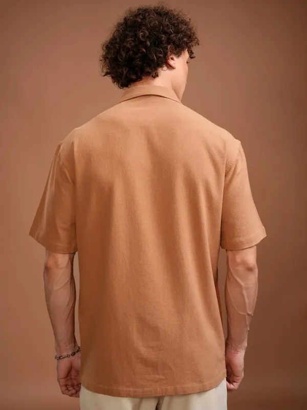 Highlander Men Orange Solid Relaxed Fit Casual Shirt