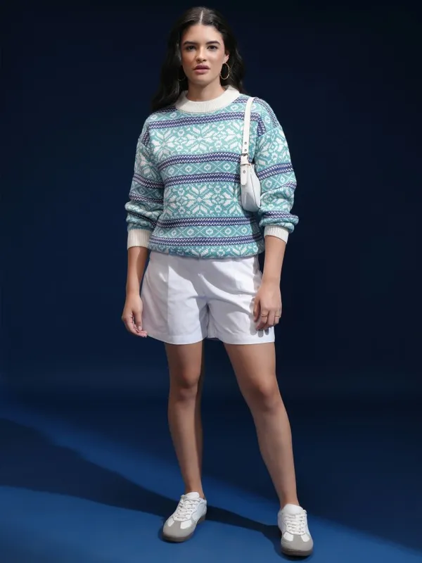 Women Self Design Sweater