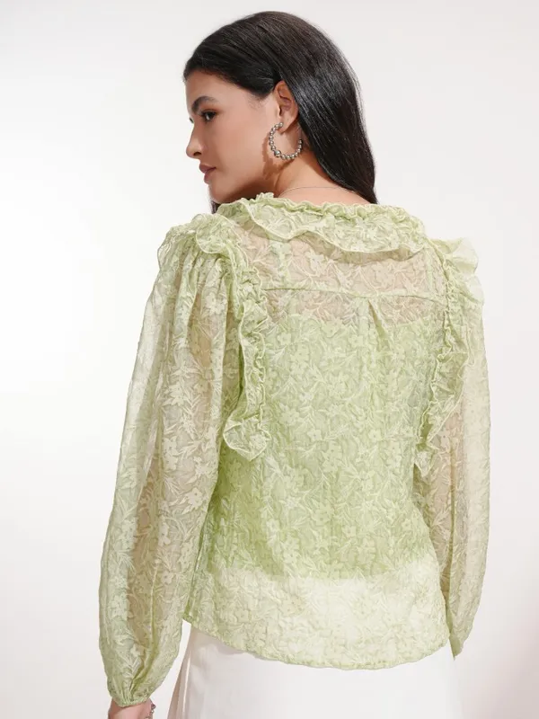 Tokyo Talkies Women Green Printed Blouson Top