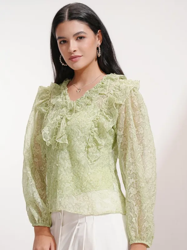 Tokyo Talkies Women Green Printed Blouson Top