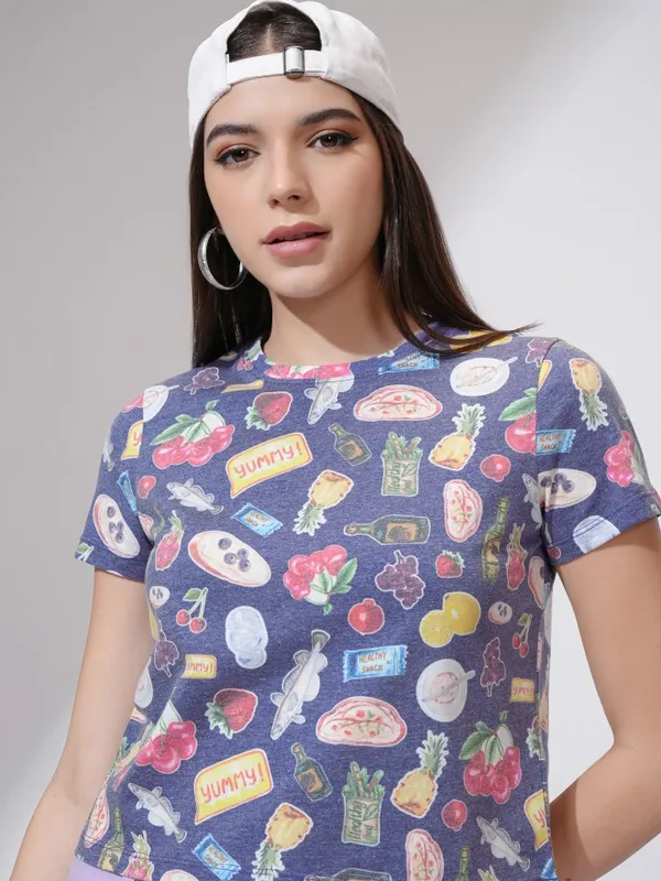 Tokyo Talkies Women Navy Blue Printed Round Neck T-Shirt