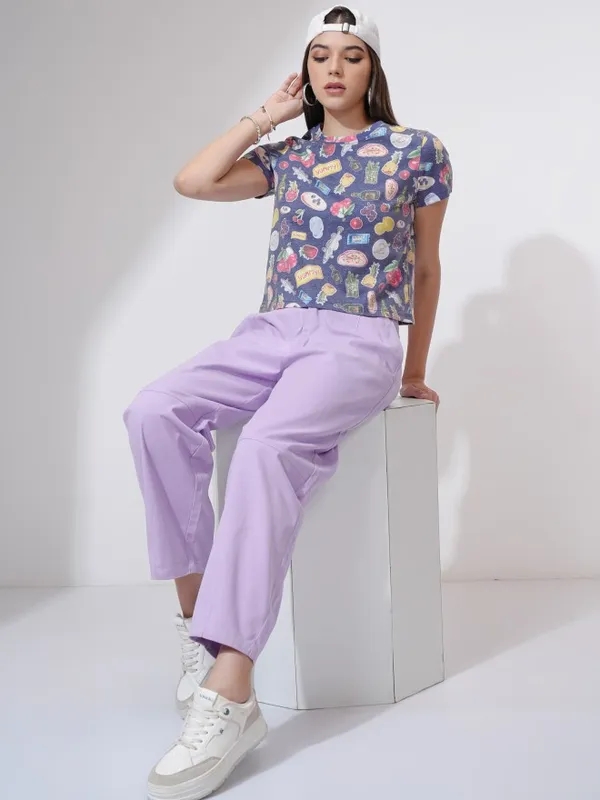 Tokyo Talkies Women Navy Blue Printed Round Neck T-Shirt