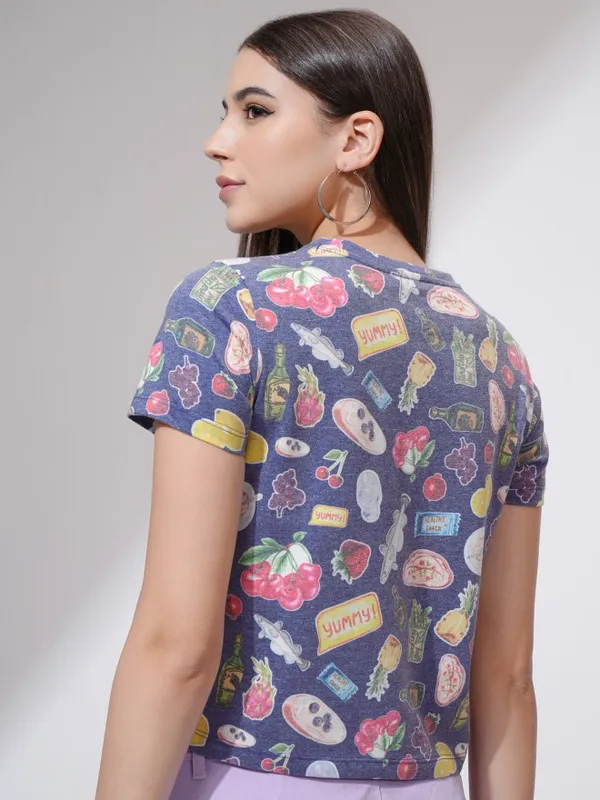Tokyo Talkies Women Navy Blue Printed Round Neck T-Shirt