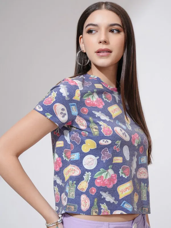 Tokyo Talkies Women Navy Blue Printed Round Neck T-Shirt