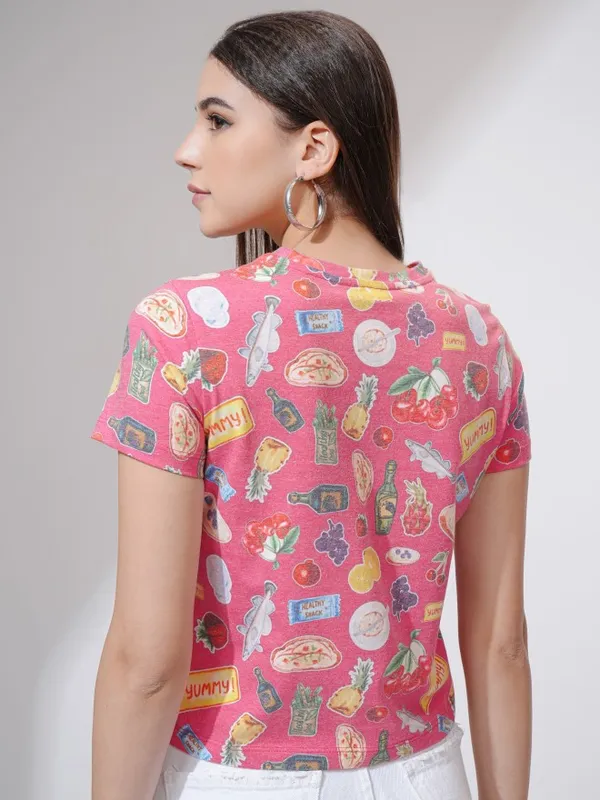 Tokyo Talkies Women Pink Printed Round Neck T-Shirt