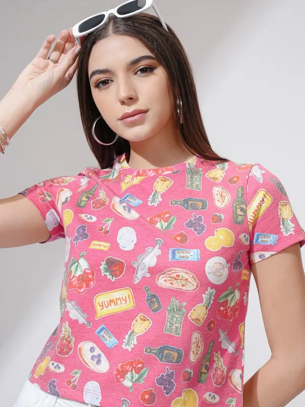Tokyo Talkies Women Pink Printed Round Neck T-Shirt