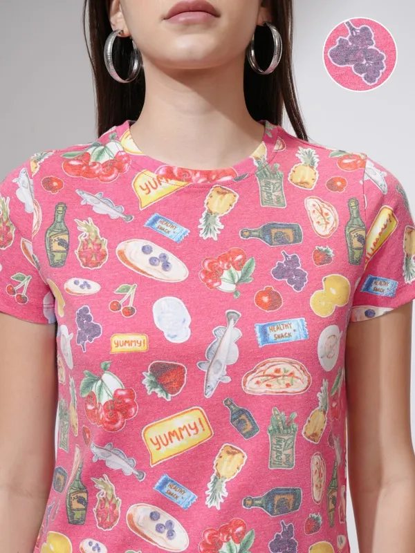 Tokyo Talkies Women Pink Printed Round Neck T-Shirt