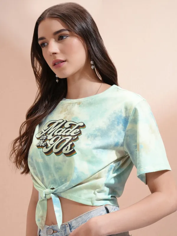 Tokyo Talkies Women Green Printed Regular Top