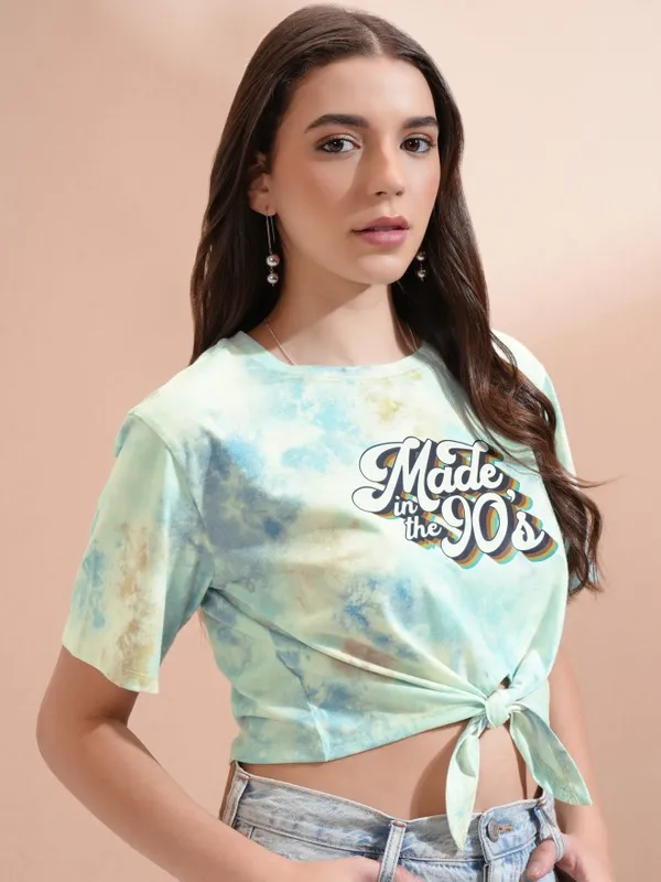 Tokyo Talkies Women Green Printed Regular Top