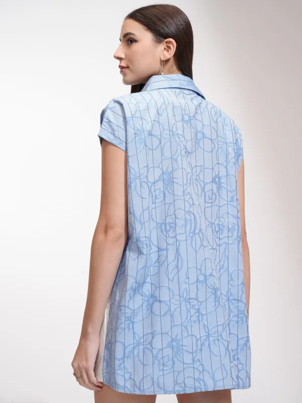 Tokyo Talkies Women Blue Striped Oversized Fit Casual Shirt