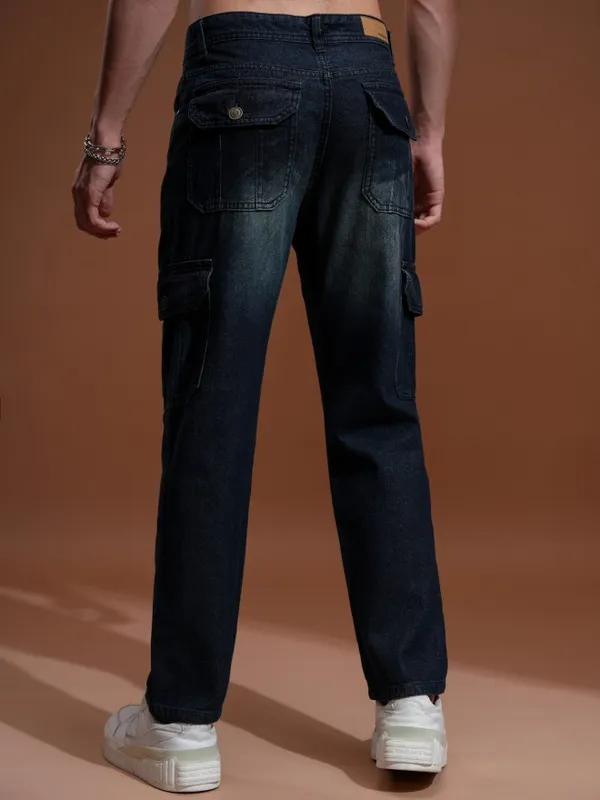 Highlander Men Blue Straight fit Cargo Jeans