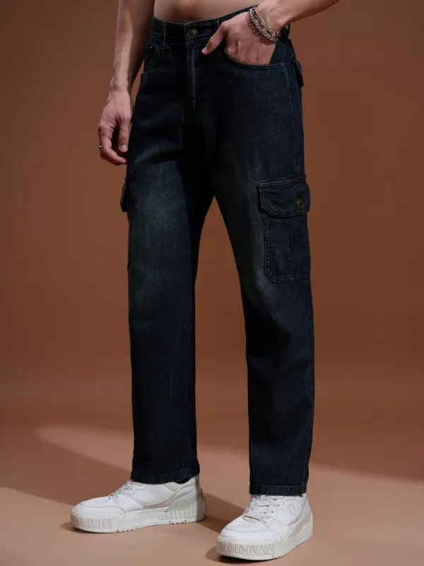 Highlander Men Blue Straight fit Cargo Jeans