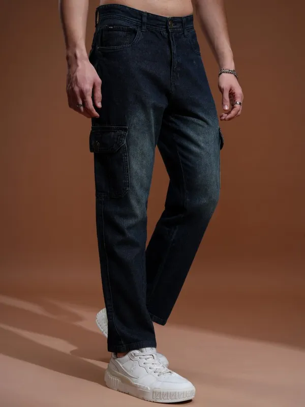 Highlander Men Blue Straight fit Cargo Jeans