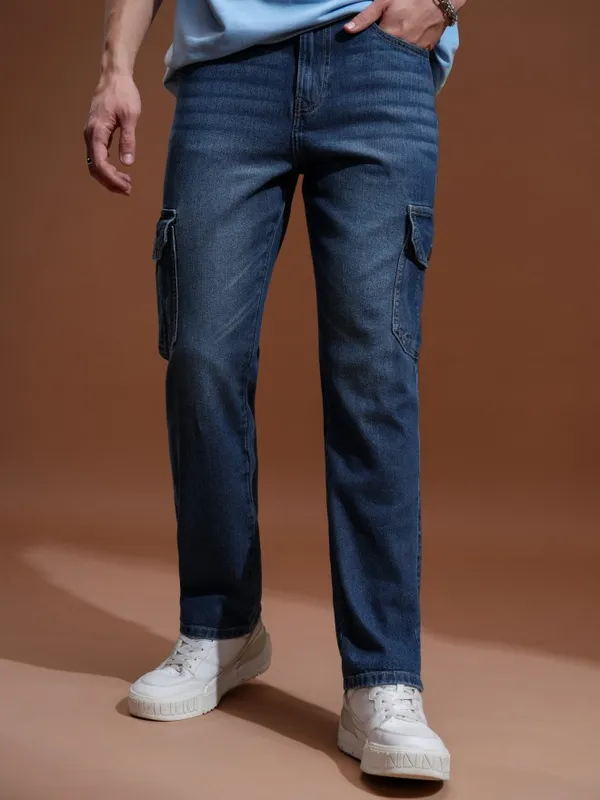 Highlander Men Blue Straight fit Cargo Jeans