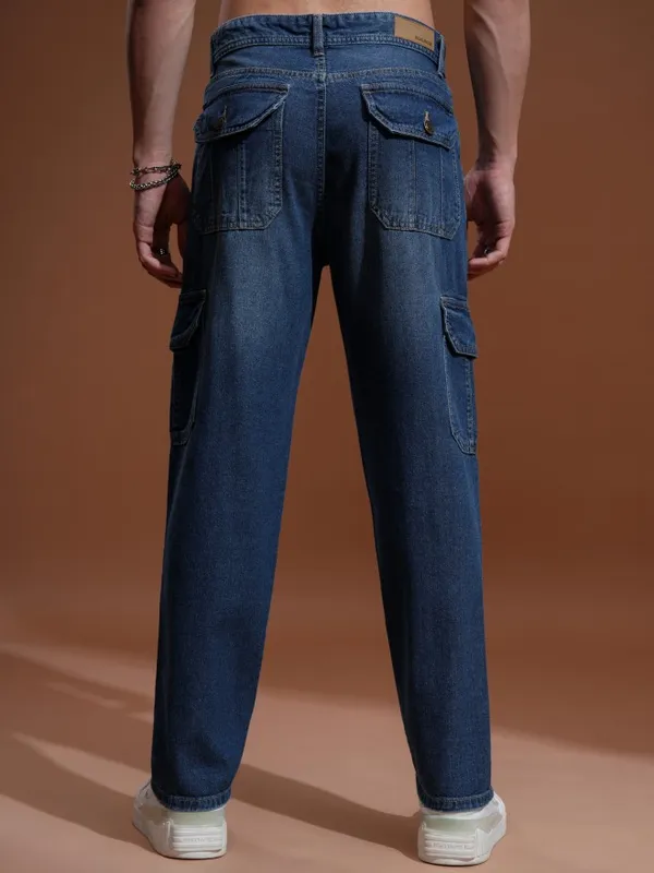 Highlander Men Blue Straight fit Cargo Jeans