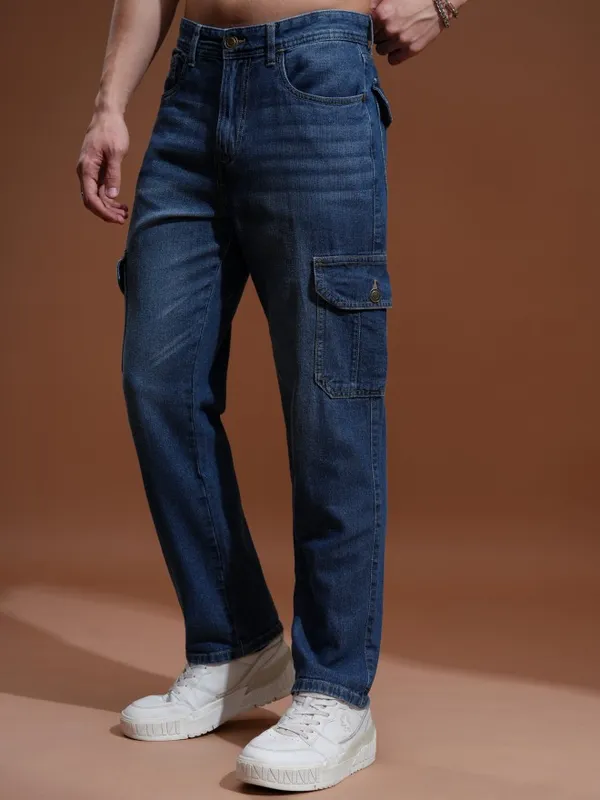 Highlander Men Blue Straight fit Cargo Jeans