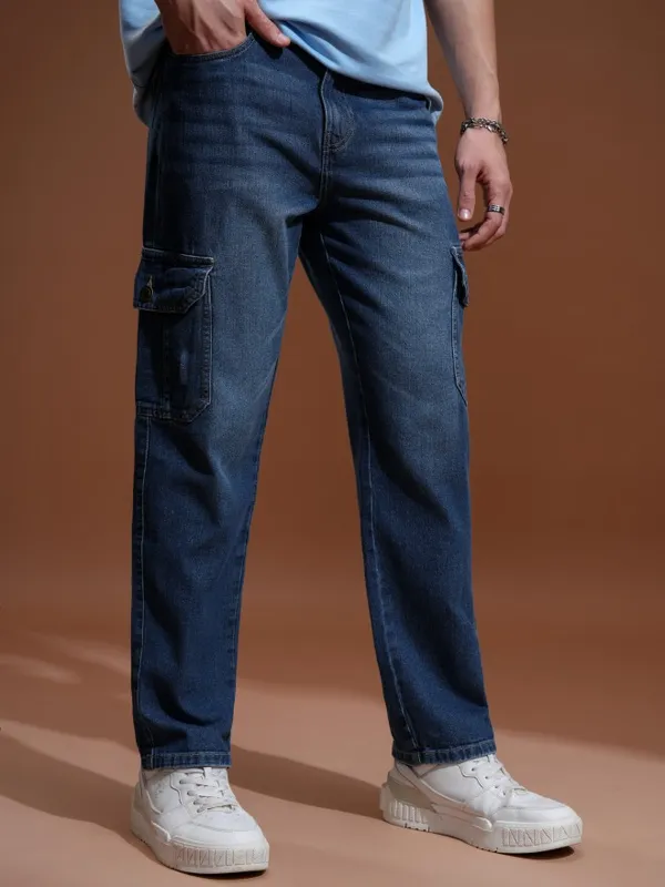 Highlander Men Blue Straight fit Cargo Jeans