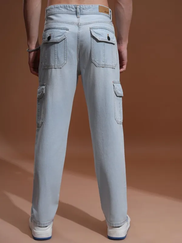 Highlander Men Blue Straight fit Cargo Jeans
