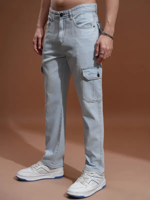 Highlander Men Blue Straight fit Cargo Jeans