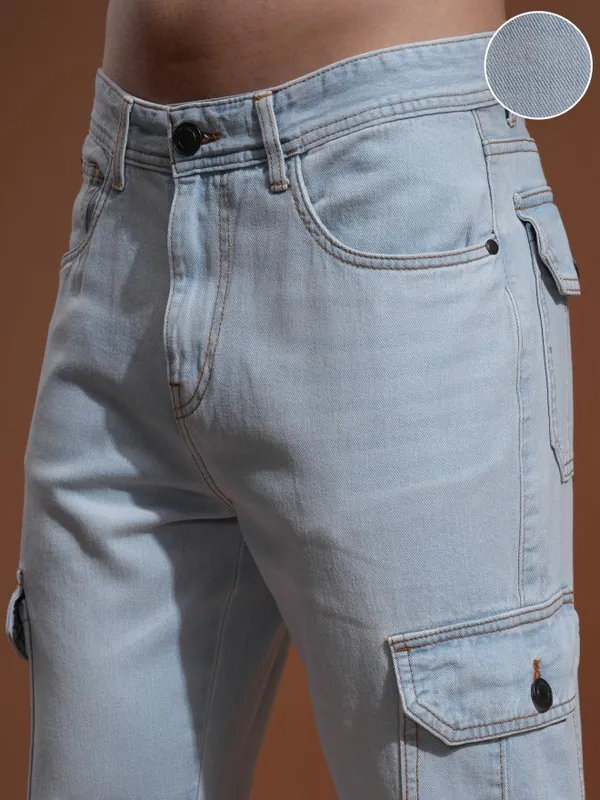 Highlander Men Blue Straight fit Cargo Jeans