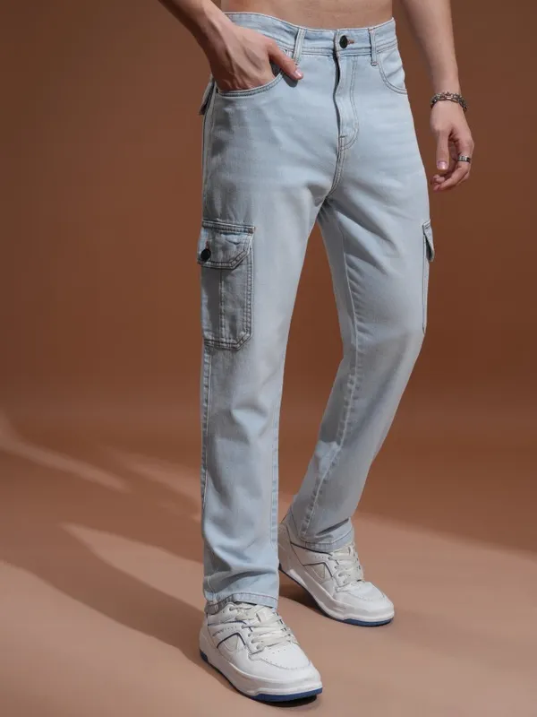 Highlander Men Blue Straight fit Cargo Jeans