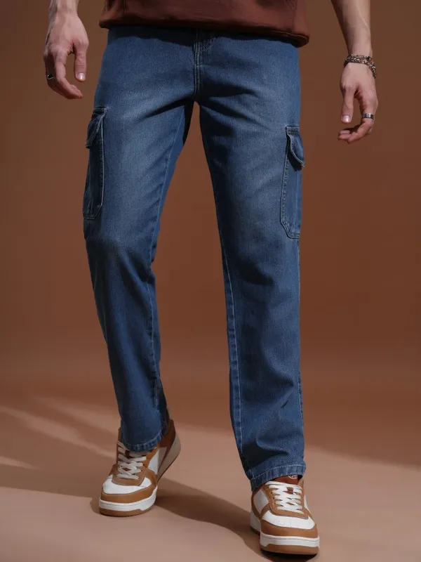 Highlander Men Blue Straight fit Cargo Jeans