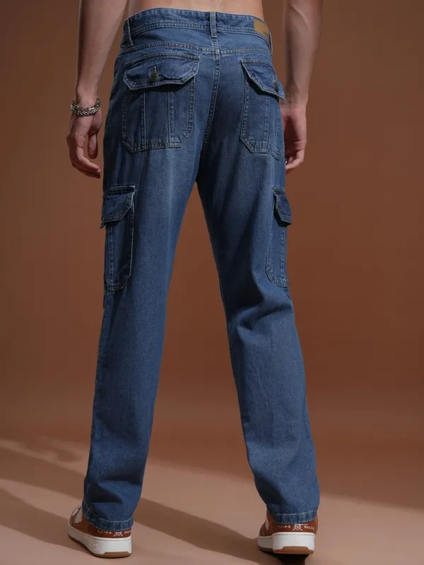 Highlander Men Blue Straight fit Cargo Jeans
