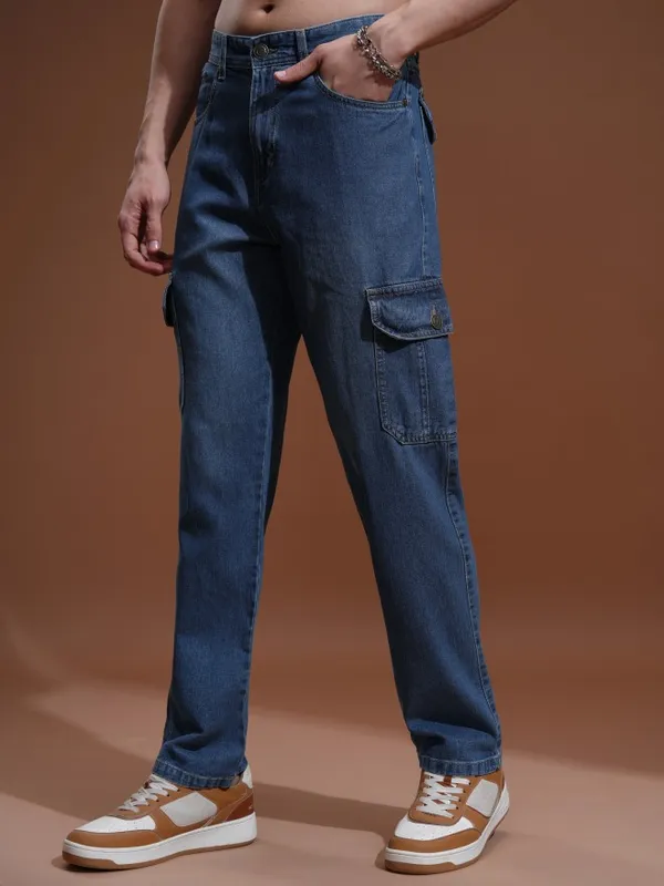 Highlander Men Blue Straight fit Cargo Jeans