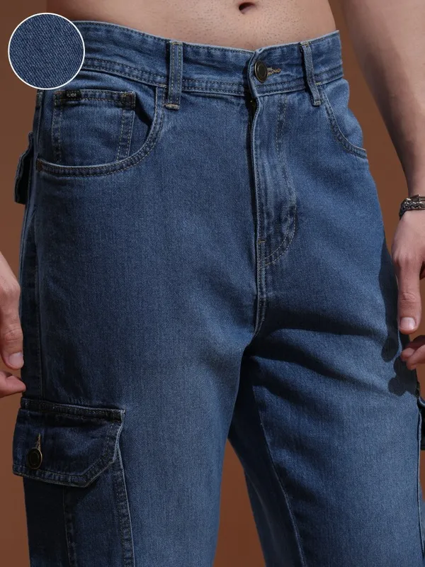 Highlander Men Blue Straight fit Cargo Jeans