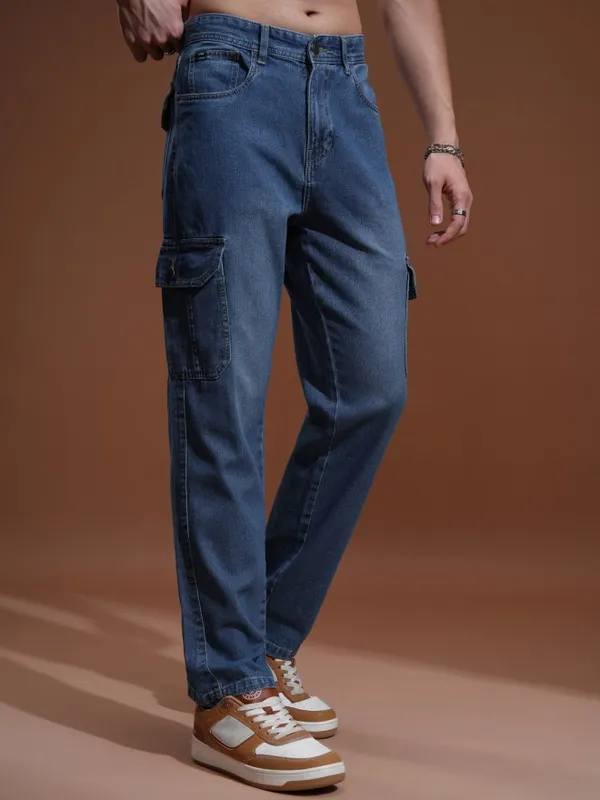 Highlander Men Blue Straight fit Cargo Jeans