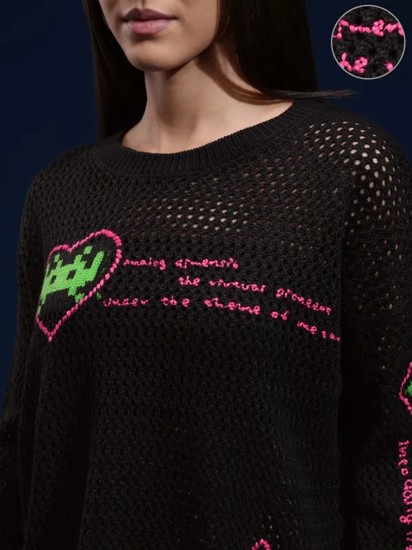 Women Self Design Sweater