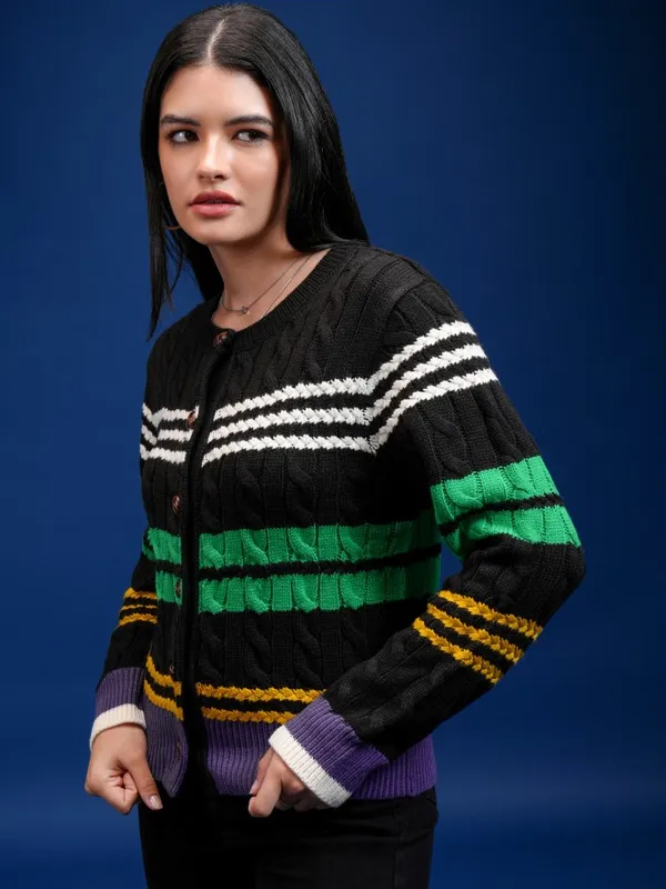 Tokyo Talkies Women Black Round Neck Sweater