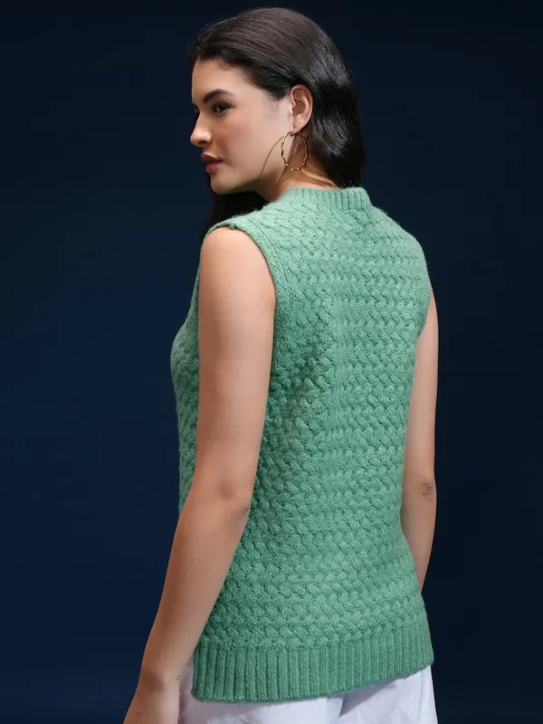 Tokyo Talkies Women Green Round Neck Sweater