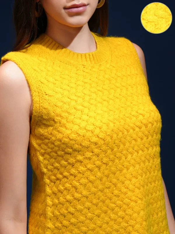 Tokyo Talkies Women Yellow Round Neck Sweater