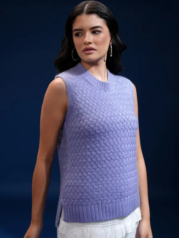 Tokyo Talkies Women Purple Round Neck Sweater