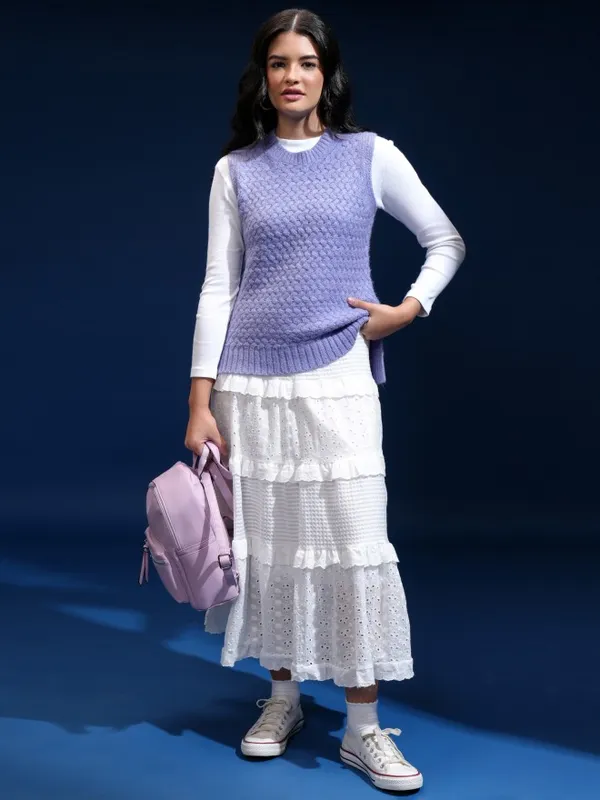 Tokyo Talkies Women Purple Round Neck Sweater