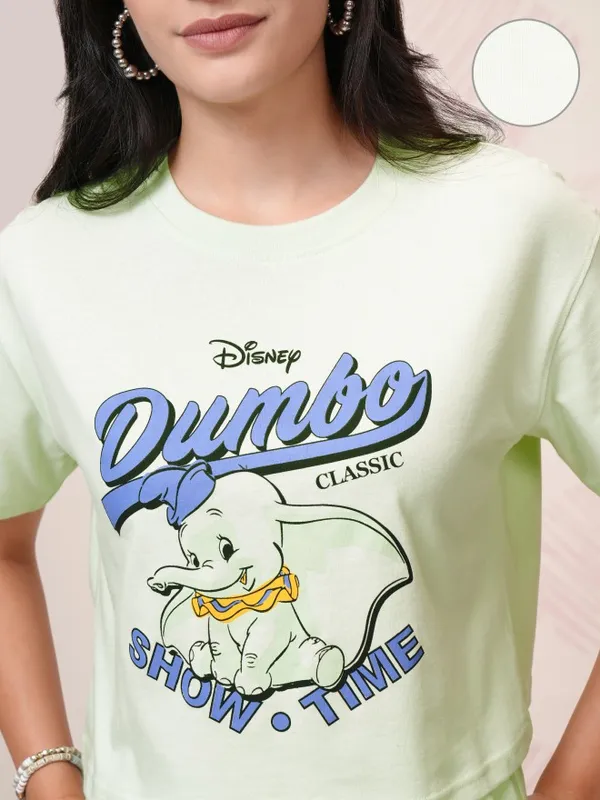 Disney By Tokyo Talkies Women Green Dumbo T-Shirt With Trousers Co-Ords