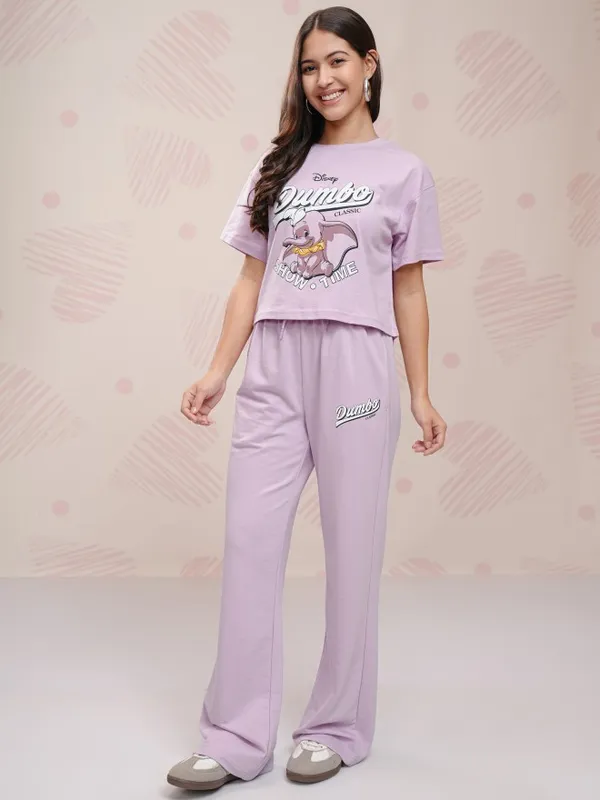 Disney By Tokyo Talkies Women Lavender Dumbo T-shirt With Trouser