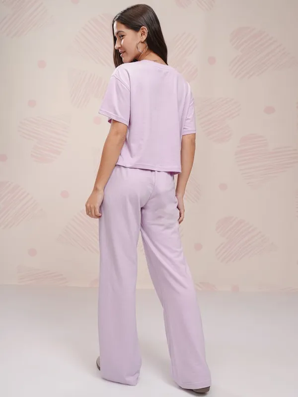 Disney By Tokyo Talkies Women Lavender Dumbo T-shirt With Trouser