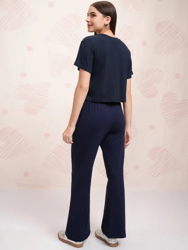 Disney By Tokyo Talkies Women Navy Blue Mickey Mouse T-shirt With Trouser