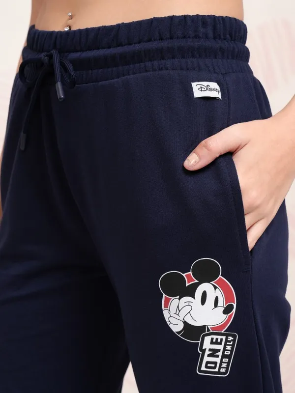 Disney By Tokyo Talkies Women Navy Blue Mickey Mouse T-shirt With Trouser