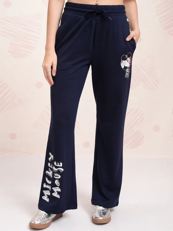 Disney By Tokyo Talkies Women Navy Blue Mickey Mouse T-shirt With Trouser