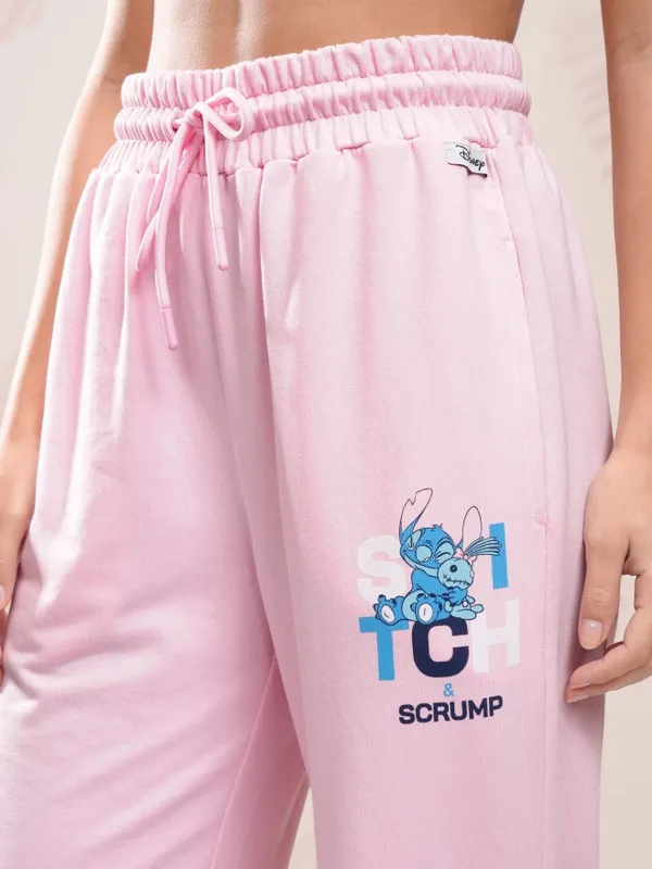 Disney By Tokyo Talkies Women Pink Stitch T-Shirt With Trousers Co-Ords