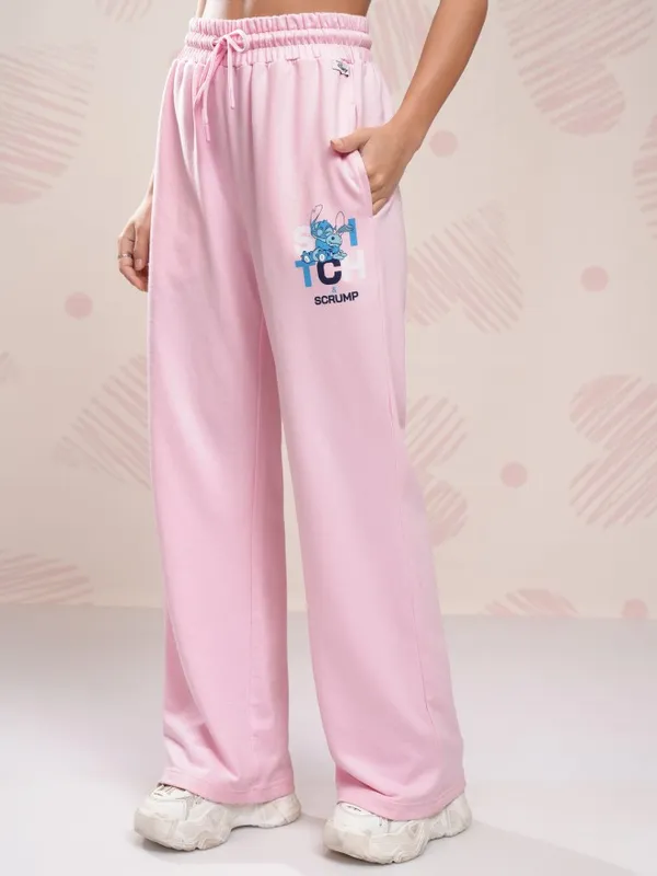 Disney By Tokyo Talkies Women Pink Stitch T-Shirt With Trousers Co-Ords